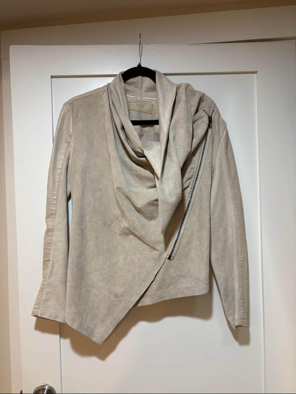 Blank NYC Cream Asymmetrical Suede Drape Jacket